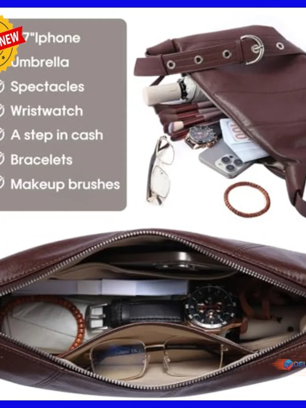 Genuine Leather Hobo Crossbody Bag, Adjustable Strap, Spacious Satchel Purse